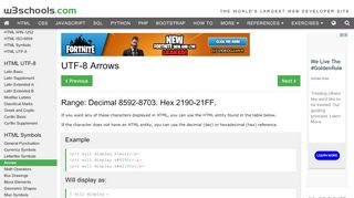 
                            8. UTF-8 Arrows - W3Schools Online Web Tutorials