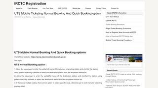 
                            8. UTS Mobile Ticketing Normal Booking And Quick Booking option