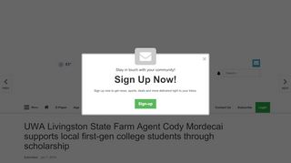 
                            3. UWA Livingston State Farm Agent Cody Mordecai supports local first ...