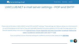 
                            7. UWCLUB.NET email server settings - POP and SMTP ...