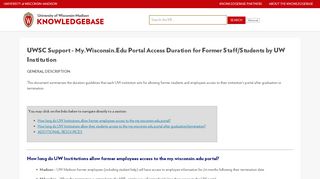 
                            8. UWSC Support - My.Wisconsin.Edu Portal Access Duration for ...