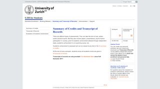 
                            2. UZH - UZH for Students - Summary of Credits and Transcript of Records
