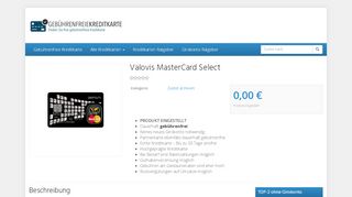 
                            1. Valovis MasterCard select - Kostenlose Kreditkarte