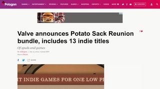 
                            7. Valve announces Potato Sack Reunion bundle, includes 13 indie titles ...