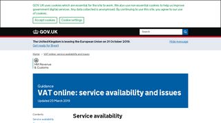 
                            6. VAT online: service availability and issues - GOV.UK