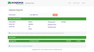 
                            8. Vehicle Search - Lienholder Portal - Acceptance Insurance