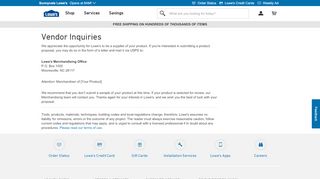 
                            1. Vendor Inquiries to Lowe's