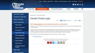 
                            9. Vendor Portal Login | Nevada Department of Transportation