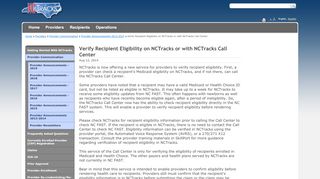 
                            3. Verify Recipient Eligibility on NCTracks or with NCTracks Call Center ...