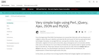 
                            1. Very simple login using Perl, jQuery, Ajax, JSON and MySQL - IBM