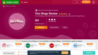 
                            6. Vics Bingo Review - Sign Up and Claim $25 No Deposit Bonus