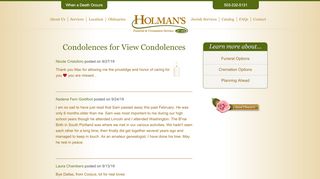 
                            9. View Condolences - Holman's Funeral and Cremation Service ...