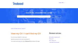 
                            10. View my CV / I can't find my CV – Indeed Job Seeker Success