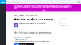 
                            9. View recent activity on your account - AOL Help