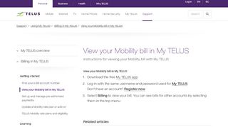 
                            1. View your Mobility bill in My TELUS | Support | TELUS.com