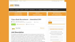 
                            8. Vijaya Bank Recruitment - Ahmedabad 2019 - June 2019