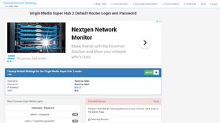 
                            5. Virgin Media Super Hub 2 Default Router Login and Password