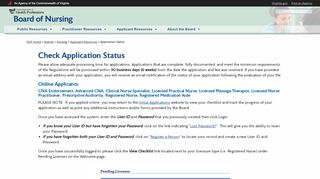 
                            2. Virginia Board of Nursing - Application Status