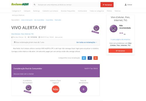 
                            9. VIVO ALERTA CPF - Vivo (Celular, Fixo, Internet, TV ...