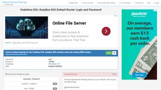 
                            6. Vodafone DSL-EasyBox 803 Default Router Login and Password