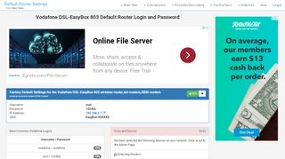 
                            4. Vodafone DSL-EasyBox 803 Default Router Login and ...