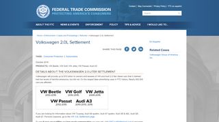 
                            10. Volkswagen 2.0L Settlement | Federal Trade Commission