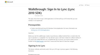 
                            11. Walkthrough: Sign In to Lync (Lync 2010 SDK) | Microsoft Docs