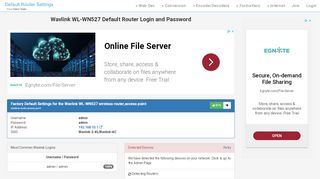 
                            5. Wavlink WL-WN527 Default Router Login and Password