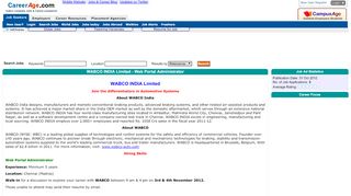 
                            8. Web Portal Administrator job - WABCO INDIA Limited - Web Portal ...