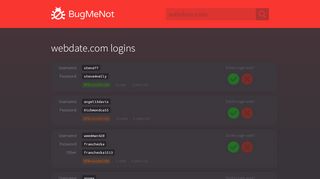 
                            6. webdate.com passwords - BugMeNot