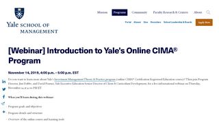 
                            5. [Webinar] Introduction to Yale's Online CIMA® Program | Yale School ...