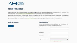 
                            2. Welcome to MyACE: Login or Create and Account