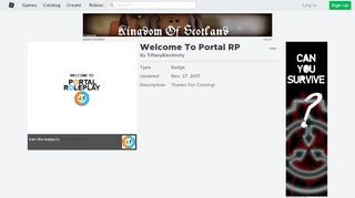 
                            6. Welcome To Portal RP - Roblox