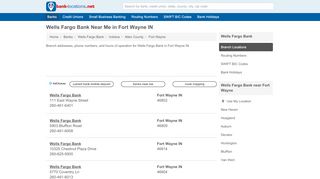 
                            6. Wells Fargo Bank Locations and Hours in Fort Wayne IN