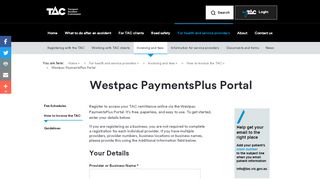 
                            4. Westpac PaymentsPlus Portal - TAC - Transport Accident Commission