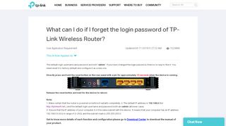 
                            10. What can I do if I forget the login password of TP-Link Wireless Router ...