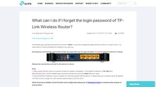 
                            2. What can I do if I forget the login password of TP-Link Wireless ...