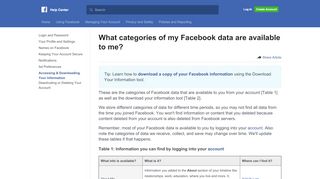 
                            4. What categories of my Facebook data are available to me ...