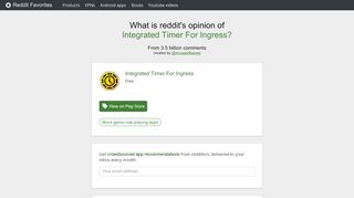 
                            2. What is reddit's opinion of Integrated Timer For Ingress?