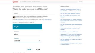 
                            2. What is the router password of ACT Fibernet? - Quora