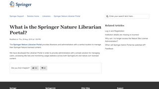 
                            8. What is the Springer Nature Librarian Portal? : Springer Support