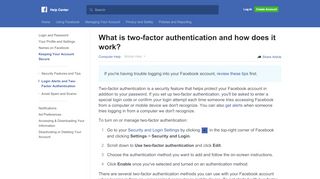 
                            7. What is two-factor authentication and how does it work? | Facebook ...