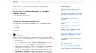 
                            8. What is your review of the Applied AI course by Srikanth Varma ...