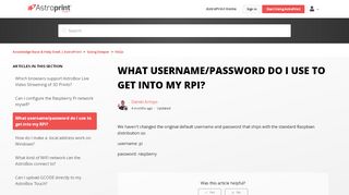 
                            5. What username/password do I use to get into ... - AstroPrint