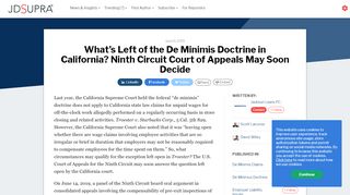 
                            2. What's Left of the De Minimis Doctrine in California ... - JD Supra
