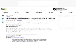 
                            6. When is OAU admission list coming out and how to check it? - Legit.ng