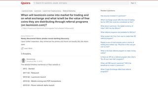 
                            4. When will laxmicoin come into market for trading and on what ...