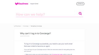 
                            8. Why can’t I log in to Concierge? – Lyft Business