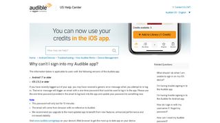 
                            2. Why can't I sign into my Audible app? - Audible - Help Center