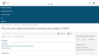 
                            5. Why do I get a login prompt when accessing Java pages in TMS? - Cisco